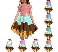 Abito estivo da ragazza, scollo rotondo, a vita alta, abito midi con maniche svasate, elegante abito svasato, ideale per il tempo libero, per la spiaggia, per il tempo libero, Lilla, 140