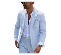Abito estivo da uomo in tessuto seersucker, 2 pezzi, per feste in spiaggia, matrimoni, casual, balli studenteschi, per testimoni dello sposo, Blu, M