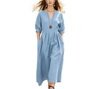 Abito Estivo Donna, Abiti Lunghi Estivi, Cerimonia Spiaggia Verano Moda Maniche Corte Scollo a V Eleganti Summer Dress, Elegante Lungo Estate Lunga Vestito Estivo Elegante Donna, XXL