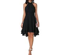 Abito Estivo Donna Abito Elegante A Strati A Vita Alta con Scollo all'Americana Abito Longuette Senza Maniche in Chiffon Tinta Unita Vestito Midi Slim da Festa