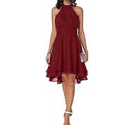 Abito Estivo Donna Abito Elegante A Strati A Vita Alta con Scollo all'Americana Abito Longuette Senza Maniche in Chiffon Tinta Unita Vestito Midi Slim da Festa