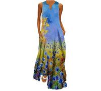 Abito Estivo Donna Curvy Bohémien Donna Abito Estivo Lungo Senza Maniche Stampa Fiori Abbigliamento Vestito Elegante Sexy Lunghi Prendisole Alto Lunga Vacanze Spiaggia Dress Offerte di Primavera