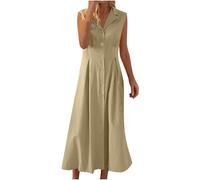 Abito Estivo Donna Giornaliero Vendita Vestito Donne Cotone e Lino Senza Maniche Bavero Vestiti Allentato Tinta Unita Classico Abiti Estivi Per Spiaggia Vacanza Festa Festivo Carnevale Quotidiane