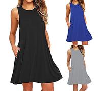 Abito Estivo Donna Scollo a V Senza Maniche Offerte Donna Vestito con Tasche Comodo Casual Abiti da Sole al Ginocchio Spiaggia Eleganti Mare Offerte a Tempo