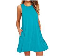 Abito Estivo Donna Scollo a V Senza Maniche Vestito con Tasche Comodo Casual Abiti da Sole al Ginocchio Spiaggia Eleganti Mare Regalo per la Festa della Mamma