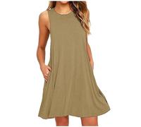 Abito Estivo Donna Scollo a V Senza Maniche Vestito con Tasche Comodo Casual Abiti da Sole al Ginocchio Spiaggia Eleganti Mare Regalo per la Festa della Mamma