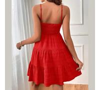 Abito Estivo Donna Sottile Spalline Solido Lunghezza per midi | Tessuto elastico 95% poliestere, morbidezza elevata, resistenza per allo stiramento, taglie dalla S alla 2XL(Red XL)