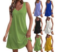 Abito Estivo Donna Vendita, 2025 Moda Scollo a V Vestito Corto Donna Serbatoio Vestiti Senza Maniche Vestitini Elegante con Cinturino Bohémien Mini Abito Casual Abiti Mare da Spiaggia con Tasche