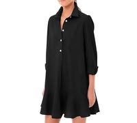 Abito Estivo Donna Vestito Elegante Camicia Vestiti Cerimonia Tunica Abiti Corto Casual Lino Scollo a v Maniche Lunghe Pieghe Tinta Unita Boho Camicetta Curvy con Bottoni Bluse Spiaggia Vacanze Sera