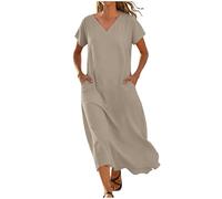 Abito Estivo Donna Vestito in Lino Elegante a V Scollato Dietro in Cotone Lino Chic Dresses Leggeri Elegante aAbiti da Cerimonia Bianco Taglie Forti Taglie Forti Comode Moda Bohemien 2026 Chic Leggero