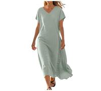 Abito Estivo Donna Vestito in Lino Elegante a V Scollato Dietro in Cotone Lino Chic Dresses Leggeri Elegante aAbiti da Cerimonia Bianco Taglie Forti Taglie Forti Comode Moda Bohemien 2026 Chic Leggero