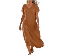 Abito Estivo Donna Vestito in Lino Elegante a V Scollato Dietro in Cotone Lino Chic Dresses Leggeri Elegante aAbiti da Cerimonia Bianco Taglie Forti Taglie Forti Comode Moda Bohemien 2026 Chic Leggero