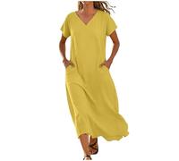 Abito Estivo Donna Vestito in Lino Elegante a V Scollato Dietro in Cotone Lino Chic Dresses Leggeri Elegante aAbiti da Cerimonia Bianco Taglie Forti Taglie Forti Comode Moda Bohemien 2026 Chic Leggero