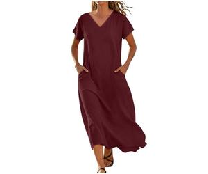 Abito Estivo Donna Vestito in Lino Elegante a V Scollato Dietro in Cotone Lino Chic Dresses Leggeri Elegante aAbiti da Cerimonia Bianco Taglie Forti Taglie Forti Comode Moda Bohemien 2026 Chic Leggero