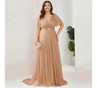 Abito estivo elegante taglie forti con maniche corte, scollo a V e coda lunga, abito da damigella d'onore, abito per la madre della sposa, festa di matrimonio, primavera autunno 0XL,1XL,2XL,3XL,4XL,5X