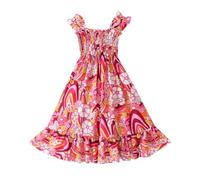 Abito estivo europeo per ragazze grandi, abito da spiaggia, cotone etnico, seta, vestito per bambini, Colore: rosso, 3-4 Jahre