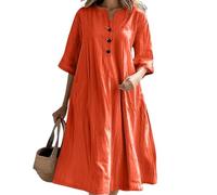Abito estivo in lino con scollo a V Una linea mezza manica abiti casual mezza manica pulsante Maxi abito in cotone fluido per le donne, Rosso, 5XL
