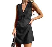 Abito Estivo in Lino Senza Maniche, Miniabito con Scollo a V, a Trapezio, Aderente, Corto, 2025 alla Moda