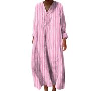 Abito estivo in mussola da donna, a maniche corte, da spiaggia, per il tempo libero, con scollo a V, casual, estivo, elegante, leggero, largo, con pieghe e pieghe, Rosa-e, XL