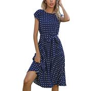 Abito estivo midi da donna con scollo a V lungo a pois per le donne a vita alta manica corta con cintura Nome abiti maglione di marca, blu cielo, L