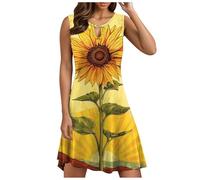 Abito estivo per le donne alla moda Keyhole Sleeveless Tank Boho Stampa floreale Casual Beach Mini Dress Boho, oro, XXL