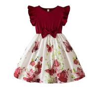 Abito estivo per ragazze con stampa casual, gonna piccola, abito casual in stile straniero, carino, adatto da nove mesi a tre anni e camicetta set ragazza, Colore: rosso, 6-7 Jahre