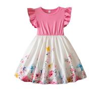 Abito estivo per ragazze con stampa casual, gonna piccola, abito casual in stile straniero, carino, adatto da nove mesi a tre anni e camicetta set ragazza, rosa intenso, 6-7 Jahre