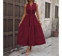 Abito Estivo Rosso Vino Senza Maniche Vita Alta Elegante Tempo Libero CF45141