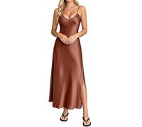 Abito estivo sexy e casual da donna con profondo scollo a V, elegante, per il tempo libero, tinta unita, senza maniche, con tasche, aderente, lunghezza media, stile boho, da spiaggia, per le vacanze