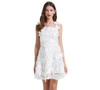 Abito floreale da sera elegante e alla moda, per cocktail, matrimonio, ballo di fine anno, scollo rotondo, a maniche corte, con cintura a buon mercato, bianco, XXL