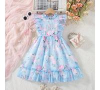 Abito floreale senza maniche con stampa a rose per bambina 2-5 anni, con zip sul retro, elegante, versatile, dolce e carino, abito da principessa adatto per uso quotidiano 6Y,7Y,4Y,5YPiantePoliestere