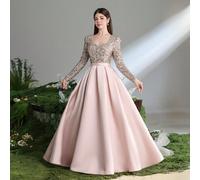 Abito formale a-line con scollo a cuore, maniche lunghe, decorato con paillettes, adatto per feste di compleanno, matrimoni, cerimonie di laurea, riti di passaggio per ragazze adolescenti 14Y,13Y,16Y,