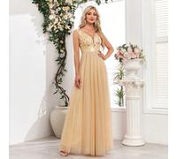 Abito formale a-line in rete con scollo a v, abito da damigella, abito da invitato al matrimonio, abito da cerimonia di laurea, abito da gala L,M,S,XLTessuto in tulle