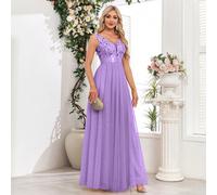 Abito formale a-line in rete con scollo a v, abito da damigella, abito da invitato al matrimonio, abito da cerimonia di laurea, abito da gala L,M,S,XLColore unicoTessuto in tulle