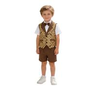 Abito formale da bambino per occasioni estive: gilet, camicia a maniche corte, per feste di compleanno spettacoli di pianoforte. (2-Brown, 4-5 Years)