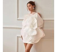 Abito formale da donna con fiori di rosa 3D atmosferici per l'estate, scollo asimmetrico e schiena scoperta, audace e d'avanguardia, outfit per San Valentino, adatto per feste, matrimoni, lauree e alt