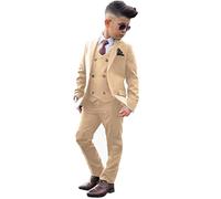 Abito formale da Ragazzo in 3 Pezzi con Rever a Picco e Fiori, Smoking per Bambini, Blazer, Gilet, Pantaloni per Abbigliamento Elegante, Champagne, 10 anni