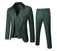 Abito formale da uomo, set da 3 pezzi, per feste, matrimoni, balli studenteschi, per uomo, scialle con 1 bottone, risvolto, blazer, pantaloni, Verde scuro, M