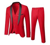 Abito formale da uomo, set da 3 pezzi, per feste, matrimoni, balli studenteschi, per uomo, scialle con 1 bottone, risvolto, blazer, pantaloni, Rosso, M