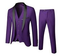 Abito formale da uomo, set da 3 pezzi, per feste, matrimoni, balli studenteschi, per uomo, scialle con 1 bottone, risvolto, blazer, pantaloni, Viola, M