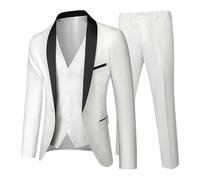 Abito formale da uomo, set da 3 pezzi, per feste, matrimoni, balli studenteschi, per uomo, scialle con 1 bottone, risvolto, blazer, pantaloni, bianco, M