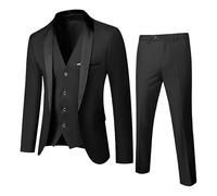 Abito formale da uomo, set da 3 pezzi, per feste, matrimoni, balli studenteschi, per uomo, scialle con 1 bottone, risvolto, blazer, pantaloni, Nero , M