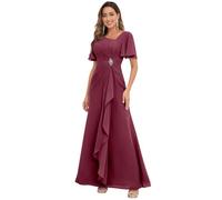 Abito formale in chiffon blu chiaro, abito da sposa con maniche svolazzanti con scollo quadrato per matrimoni e gala, Rosa del deserto, 52