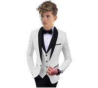 Abito formale per bambini, completo da 3 pezzi, giacca, chaleco, pantaloni, abito da festa per bambini, abito da matrimonio, smoking per bambini, bianco, 14 anni
