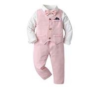 Abito Formale per Ragazzo Slim Fit Smoking Set Gilet Doppiopetto Pantalone Camicia e Papillon Completo Cerimonia Bambino per Bambini, 2-13 Anni
