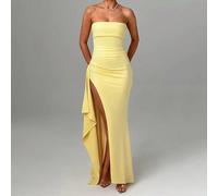 Abito giallo burro senza schienale per matrimoni, compleanni, club, sexy abiti autunnali per donne, outfit per il ritorno a scuola, Natale, concerti country, uscite serali L,M,S,XL,XSColore unicoTessu