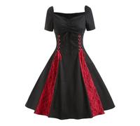Abito gotico da donna a maniche corte, abito steampunk da donna con lacci, abbigliamento medievale rinascimentale per donne punk, abito da festa di Halloween, Carnevale, Nero , S