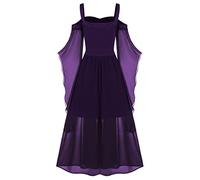 Abito gotico, da donna, con spalle scoperte, medievale, per Halloween, elegante, da cocktail, in rete, patchwork, da strega, a pipistrello, da ballo, da rinascimento, da festa, #01 Viola, M