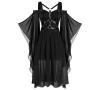 Abito gotico da donna, grande, abito medievale da donna, vintage, con spalle scoperte, maniche a tromba, tinta unita, taglio ampio, fluido, chic, rinascimentale, vittoriano, cortile, Halloween