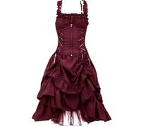 Abito gotico da donna vintage, stile steampunk, vestito da donna, abito punk con volant, medievale, principessa, vestito da festa per donne, Halloween, feste, costume da pirata, cosplay, Colore: rosso